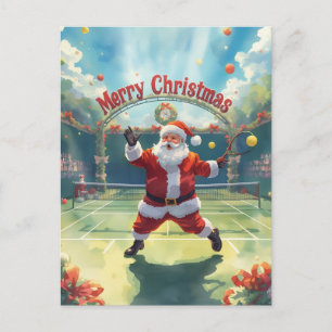 Tennis Merry Kerstmis met kerstman Feestdagenkaart