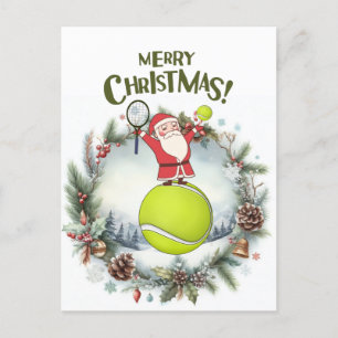 Tennis Merry Kerstmis met kerstman Feestdagenkaart
