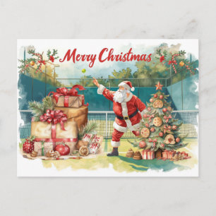 Tennis Merry Kerstmis met kerstman Feestdagenkaart