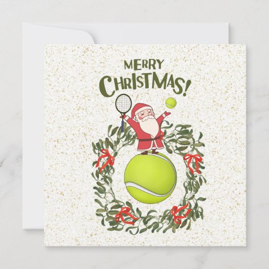 Tennis Merry Kerstmis met kerstman Feestdagenkaart (Voorkant)