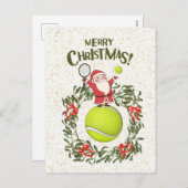 Tennis Merry Kerstmis met kerstman Feestdagenkaart (Voorkant / Achterkant)