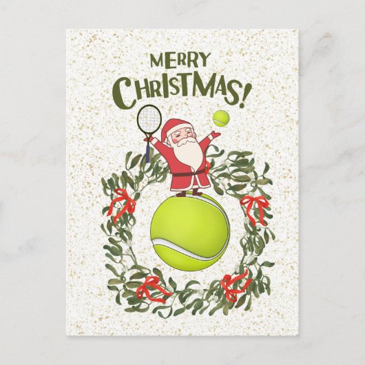 Tennis Merry Kerstmis met kerstman Feestdagenkaart (Voorkant)