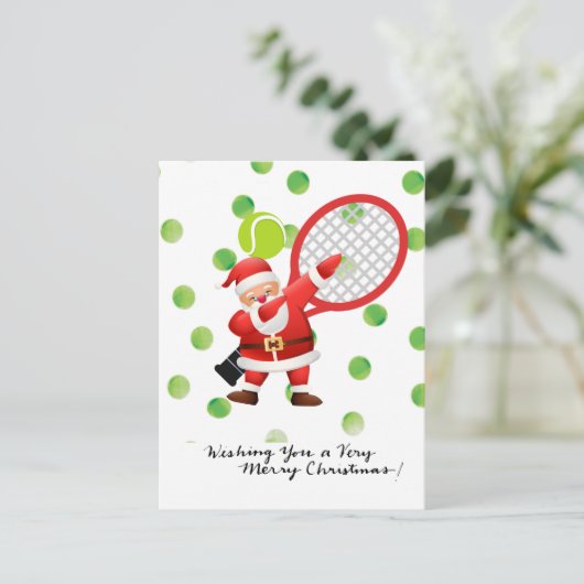 Tennis Merry Kerstmis met kerstman Feestdagenkaart (Staand voorkant)