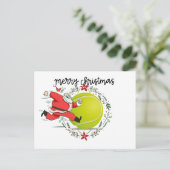 Tennis Merry Kerstmis met kerstman Feestdagenkaart (Staand voorkant)