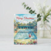 Tennis Merry Kerstmis met kerstman Feestdagenkaart (Staand voorkant)