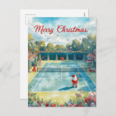 Tennis Merry Kerstmis met kerstman Feestdagenkaart (Voorkant / Achterkant)