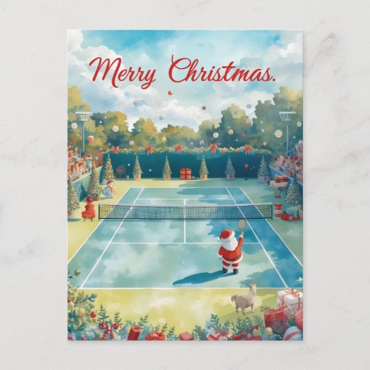 Tennis Merry Kerstmis met kerstman Feestdagenkaart (Voorkant)