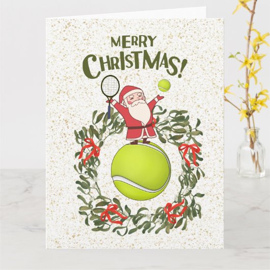 Tennis Merry Kerstmis met kerstman Kaart (Gele Bloem)