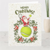 Tennis Merry Kerstmis met kerstman Kaart (Voorkant)