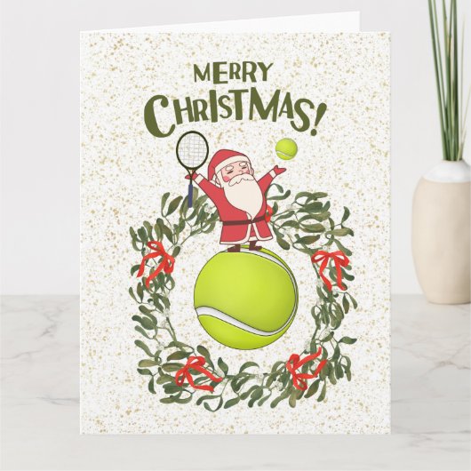 Tennis Merry Kerstmis met kerstman Kaart (Voorkant)