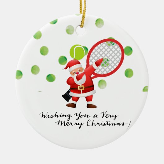 Tennis Merry Kerstmis met kerstman Keramisch Ornament (Voorkant)