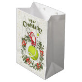 Tennis Merry Kerstmis met kerstman Medium Cadeauzakje (Voorkant Gekanteld)