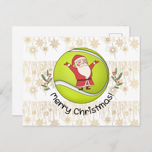 Tennis Merry Kerstmis met kerstman op bal Briefkaart (Voorkant / Achterkant)