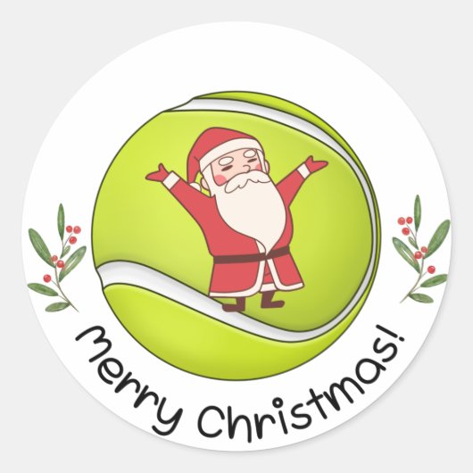 Tennis Merry Kerstmis met kerstman op bal Ronde Sticker (Voorkant)