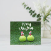 Tennis Merry Kerstmis met kerstman op groen Briefkaart (Staand voorkant)