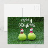 Tennis Merry Kerstmis met kerstman op groen Briefkaart (Voorkant / Achterkant)