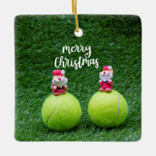 Tennis Merry Kerstmis met kerstman op groen Keramisch Ornament