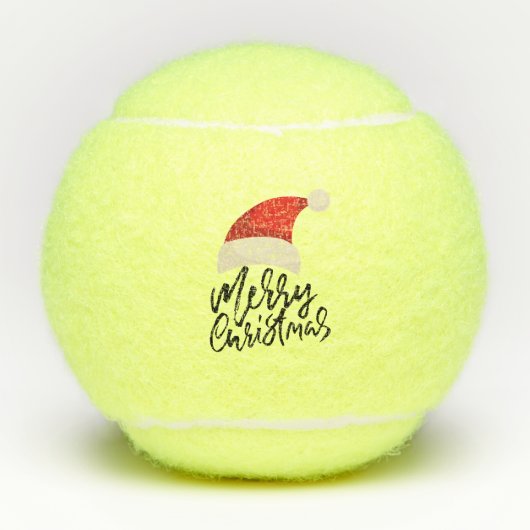 Tennis Merry Kerstmis met Santa hat Tennisballen (Voorkant)