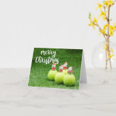 Tennis Merry Kerstmis met tennisbal Santa hat Kaart (Gele Bloem)