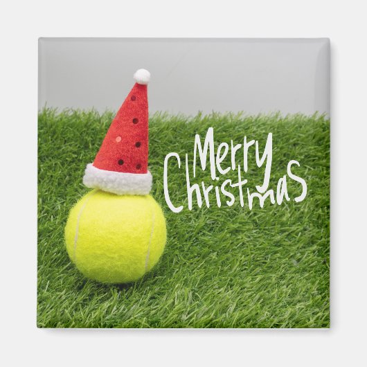 Tennis Merry Kerstmis met tennisbal Santa hat Magneet (Voorkant)