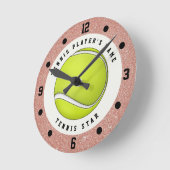 Tennis met eigen naam Roze Goud Glitter Bal Ronde Klok (Hoek)