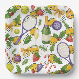 Tennis met kerstbal en racket papieren bordje