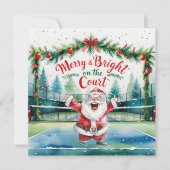 Tennis met kerstman op het veld feestdagenkaart (Voorkant)