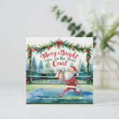 Tennis met kerstman op het veld feestdagenkaart (Staand voorkant)