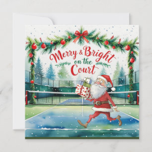 Tennis met kerstman op het veld feestdagenkaart