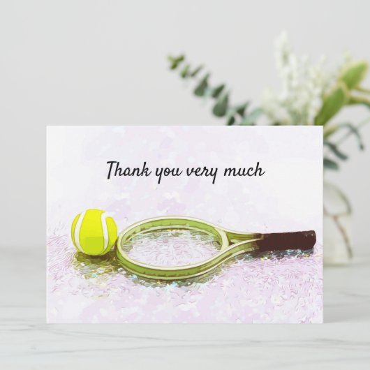 Tennis met racket, dank je wel heel veel speler bedankkaart (Staand voorkant)