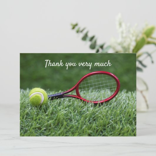 Tennis met racket, dank je wel heel veel speler bedankkaart (Staand voorkant)