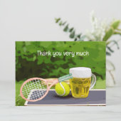 Tennis met racketbier voor speler bedankkaart (Staand voorkant)