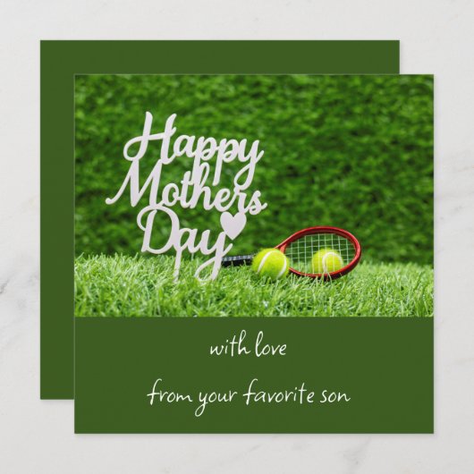 Tennis Moederdag met racket en bal op groen Feestdagenkaart (Voorkant / Achterkant)
