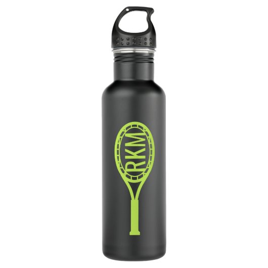 Tennis Monogram Geel Zwart Gepersonaliseerd Waterfles (Voorkant)