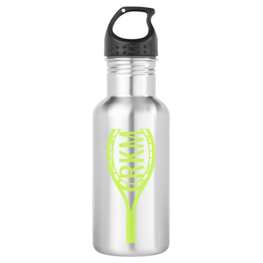 Tennis Monogram Geel Zwart Gepersonaliseerd Waterfles (Voorkant)