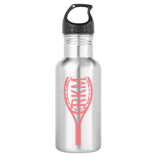 Tennis Monogram Gepersonaliseerd Roze Racket Waterfles (Voorkant)