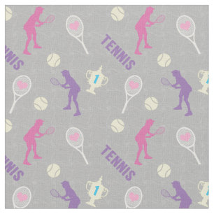 Tennis-motieven op grijze achtergrond stof