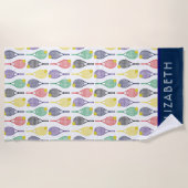 Tennis Multi-Colored Persoonlijke Naam of Monogram Strandlaken (Voorkant)