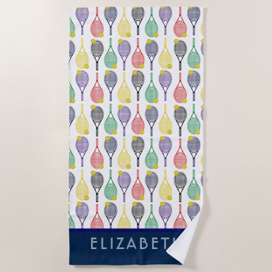Tennis Multi-Colored Persoonlijke Naam of Monogram Strandlaken (Voorkant)