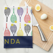 Tennis Multi-Colored Persoonlijke Naam of Monogram Theedoek (Quarter Fold)