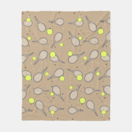 Tennis Naadloos Patroon - Racket en Bal op Bruin Fleece Deken