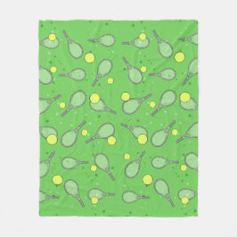 Tennis Naadloos Patroon - Racket en Bal op Groen Fleece Deken