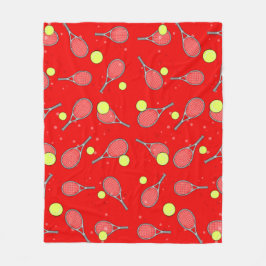 Tennis Naadloos Patroon - Racket en Bal op Rood  Fleece Deken