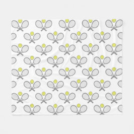 Tennis Naadloos Patroon - Racket en Bal op Wit Fleece Deken