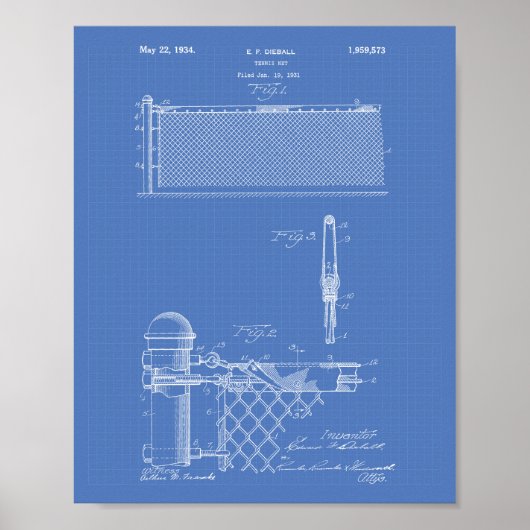 Tennis Net 1934 Patent Art Blueprint Poster (Voorkant)
