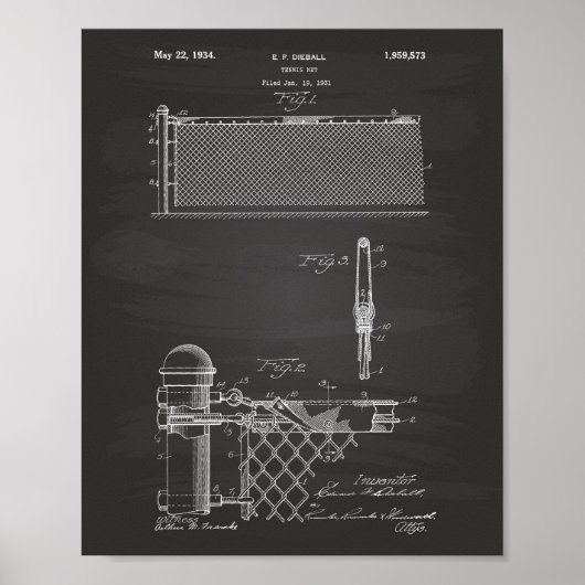 Tennis Net 1934 Patent Art Chalkboard Poster (Voorkant)