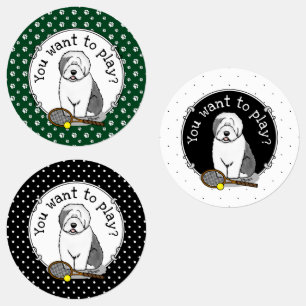 Tennis Old English Sheepdog (Grey 1) Dog Cute) Labels