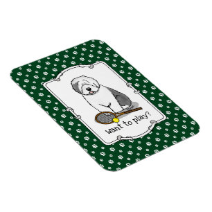 Tennis Old English Sheepdog (Grey 1) Dog Cute) Magneet