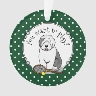 Tennis Old English Sheepdog (Grey 1) Dog Cute) Ornament