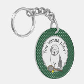 Tennis Old English Sheepdog (Grey 1) Dog Cute) Sleutelhanger (Voorkant Links)